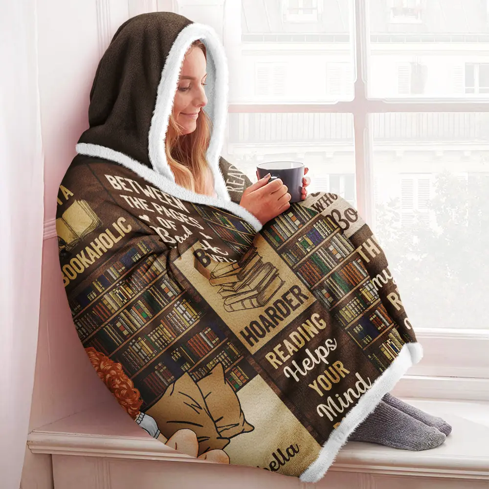 Reading, Gift For Yourself - My Reading Blanket Just A Girl Who Loves Books - Personalized Wearable Hooded Blanket
