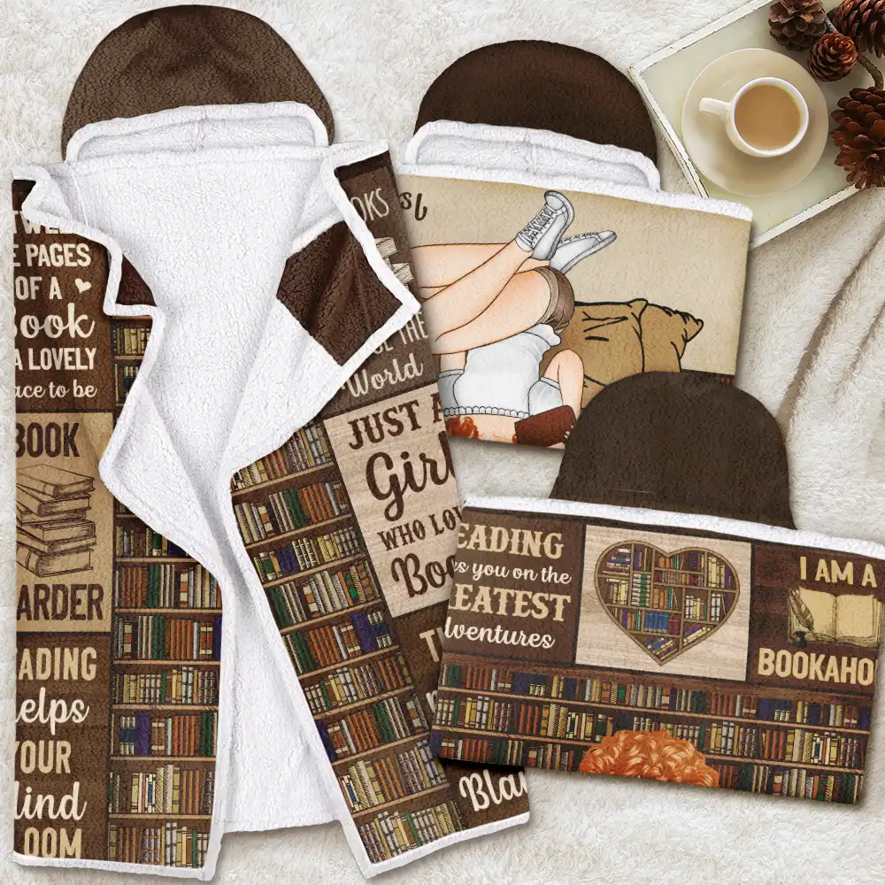 Reading, Gift For Yourself - My Reading Blanket Just A Girl Who Loves Books - Personalized Wearable Hooded Blanket
