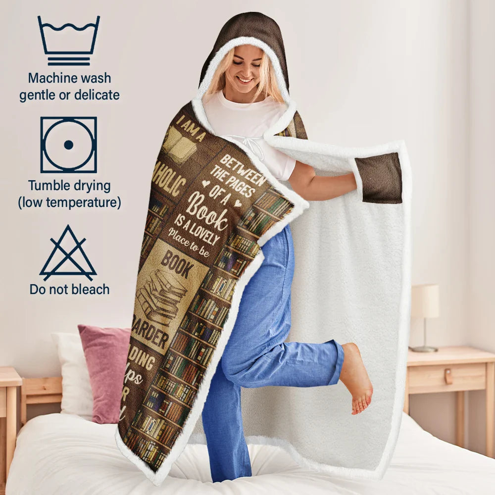 Reading, Gift For Yourself - My Reading Blanket Just A Girl Who Loves Books - Personalized Wearable Hooded Blanket
