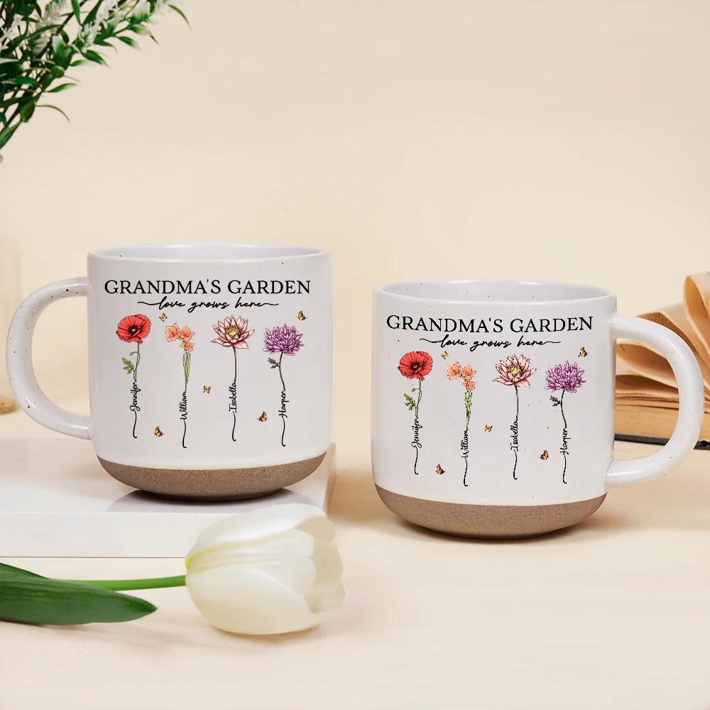 Gift For Grandma, Gift For Mother - Grandma's Garden Love Grows Here - Personalized Pottery Mug
