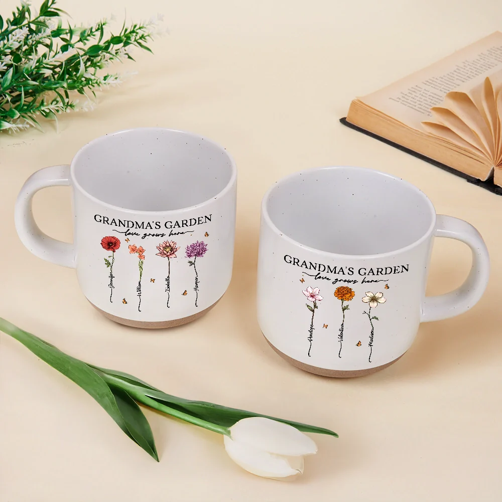 Gift For Grandma, Gift For Mother - Grandma's Garden Love Grows Here - Personalized Pottery Mug
