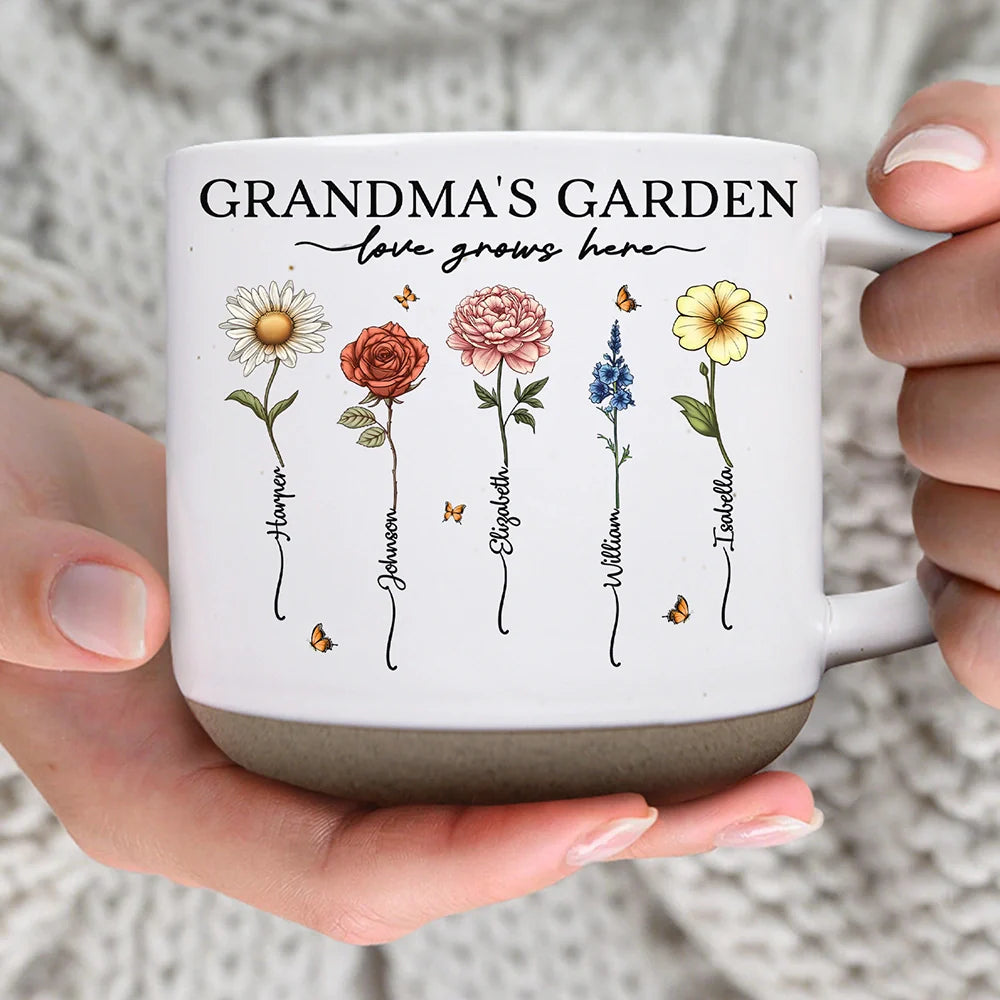 Gift For Grandma, Gift For Mother - Grandma's Garden Love Grows Here - Personalized Pottery Mug
