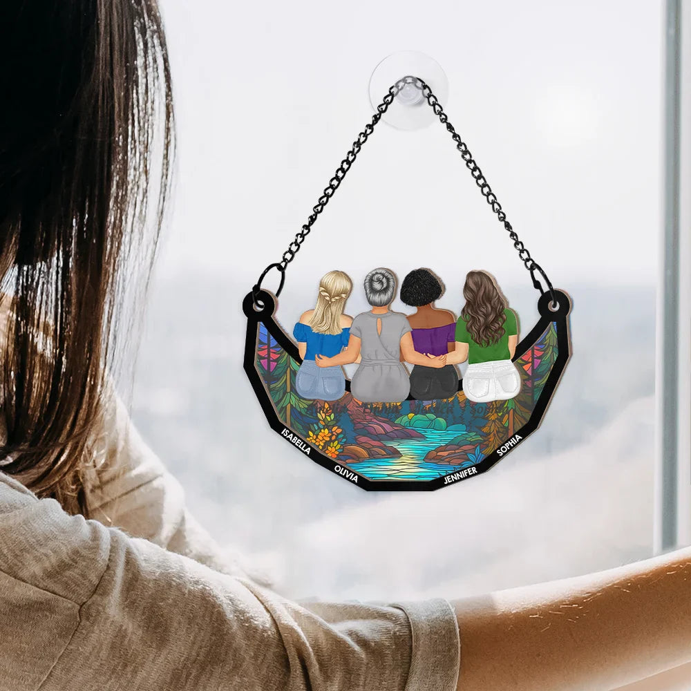 Gift For Mother, Gift For Daughter, Mom - Daughters (Adult) - Mother & Daughters On The Moon - Personalized Window Hanging Suncatcher Ornament