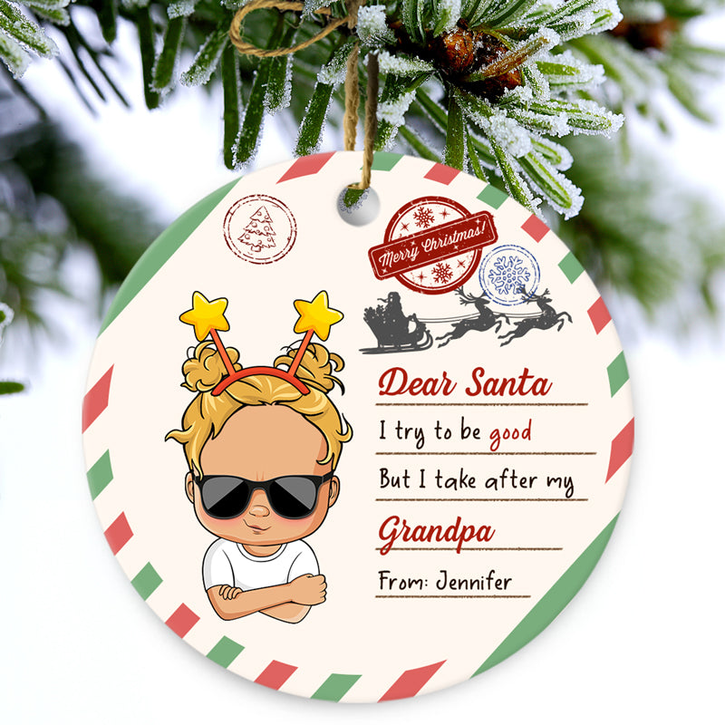 Dear Santa I Try To Be Good - Christmas Gift For Children - Personalized Custom Circle Ceramic Ornament