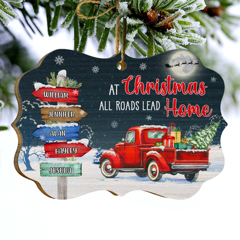 At Christmas All Roads Lead Home - Christmas Gift For Family - Personalized Custom Wooden Ornament, Aluminum Ornament