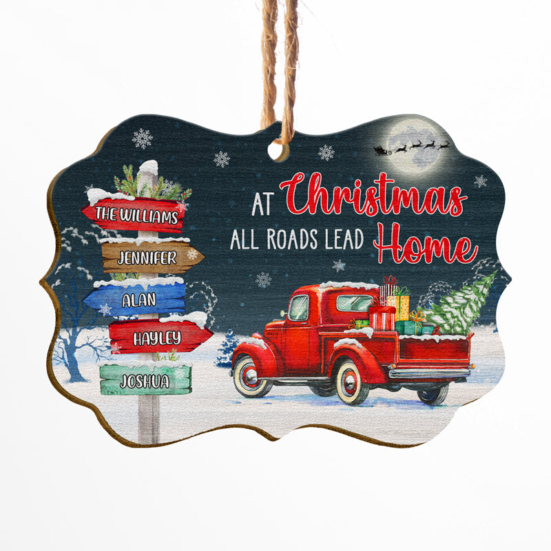 At Christmas All Roads Lead Home - Christmas Gift For Family - Personalized Custom Wooden Ornament, Aluminum Ornament