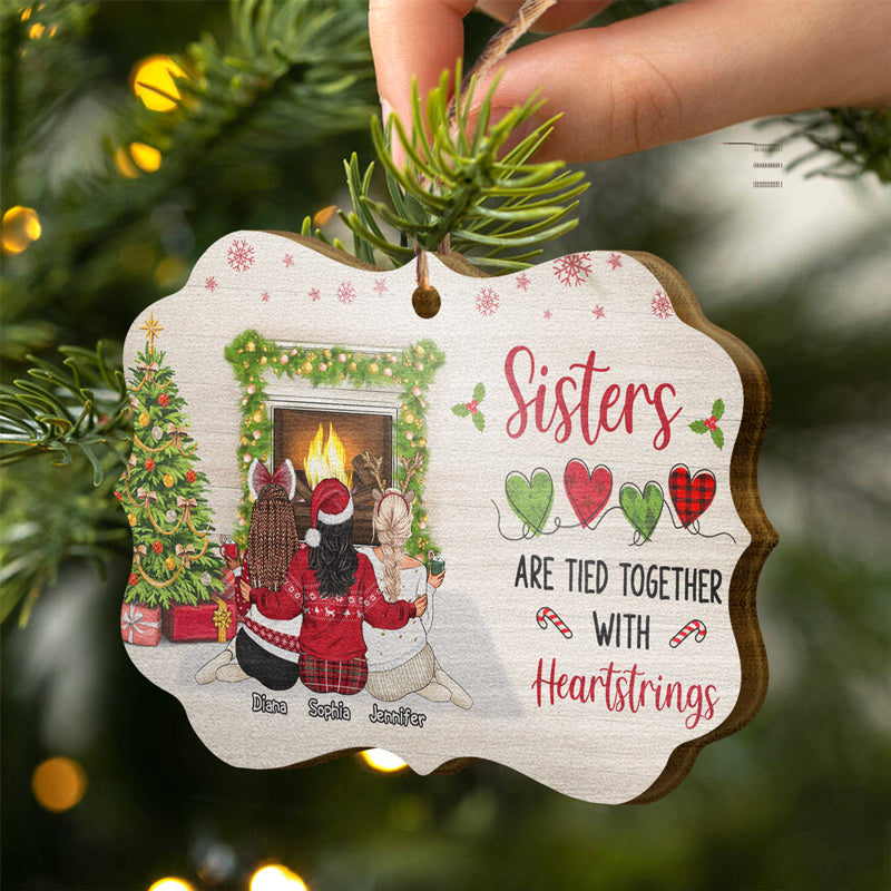 Besties Are Tied Together With Heartstrings - Bestie BFF Gift - Personalized Custom Wooden Ornament