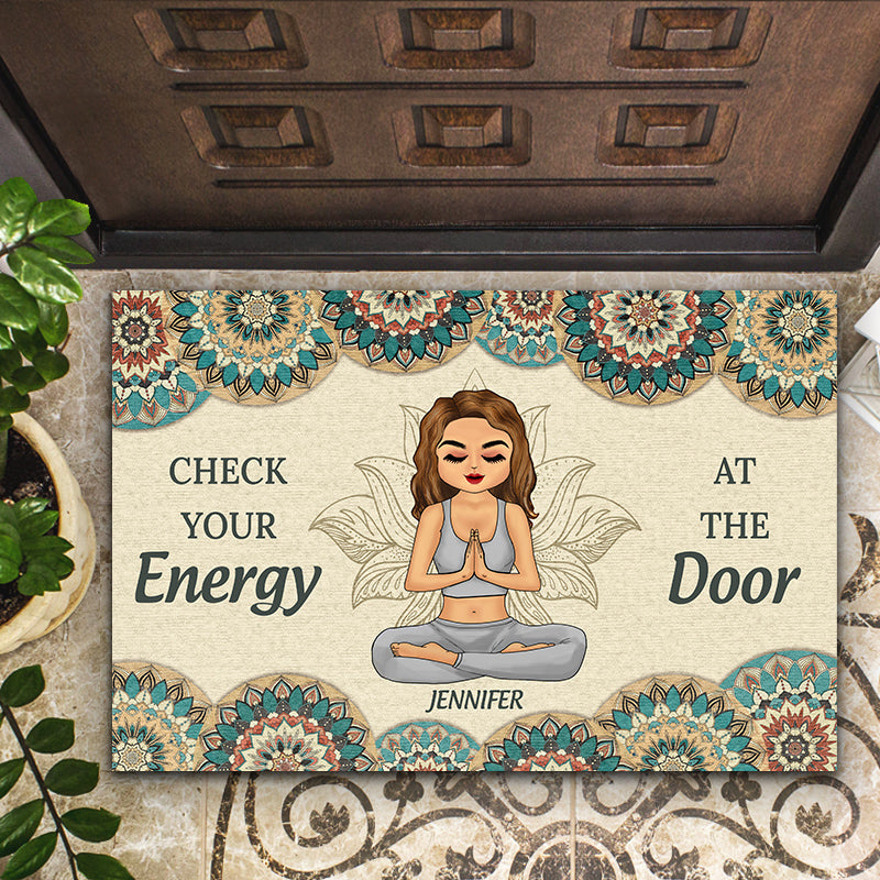 Check Your Energy At The Door - Gift For Yoga Lovers - Personalized Custom Doormat