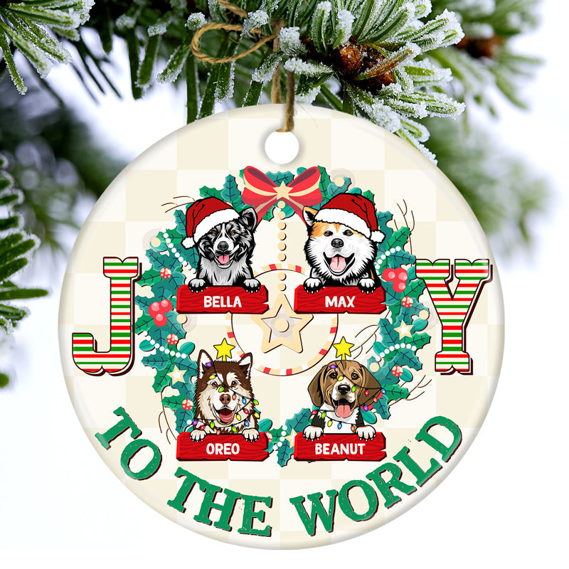 Joy To The World - Christmas Gift For Dog Lover - Personalized Custom Circle Ceramic Ornament