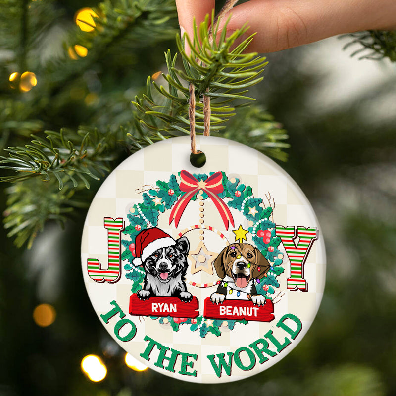 Joy To The World - Christmas Gift For Dog Lover - Personalized Custom Circle Ceramic Ornament