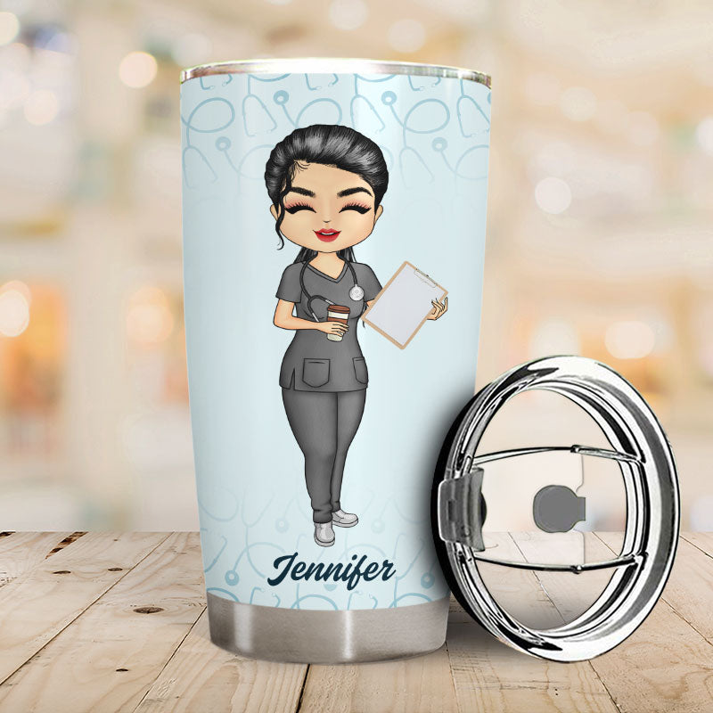 Chibi Girl Coffee Scrubs And Rubber Gloves - Gift For Nurse - Personalized Custom Tumbler