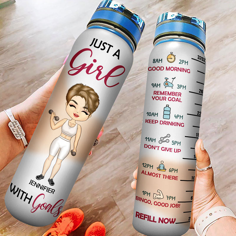 Fitness Girl With Goals - Gift For Gymer - Personalized Custom Water Tracker Bottle