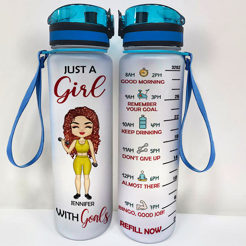 Fitness Girl With Goals - Gift For Gymer - Personalized Custom Water Tracker Bottle