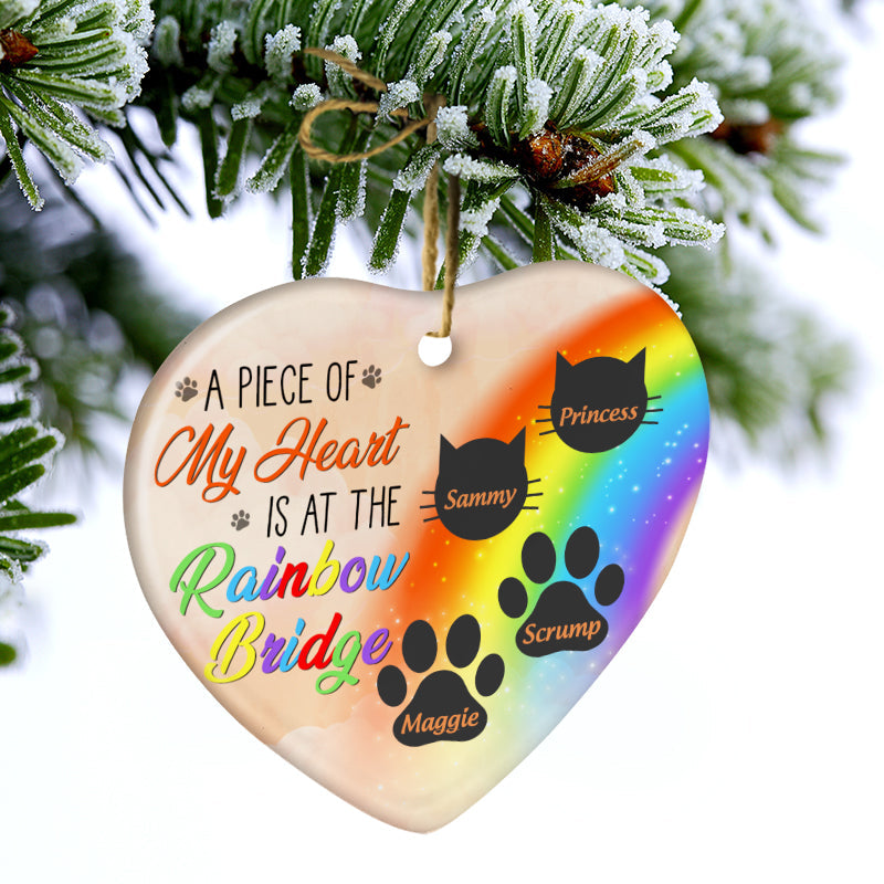 My Heart Is At The Rainbow Bridge Dog Cat - Pet Memorial Gift - Personalized Custom Heart Ceramic Ornament