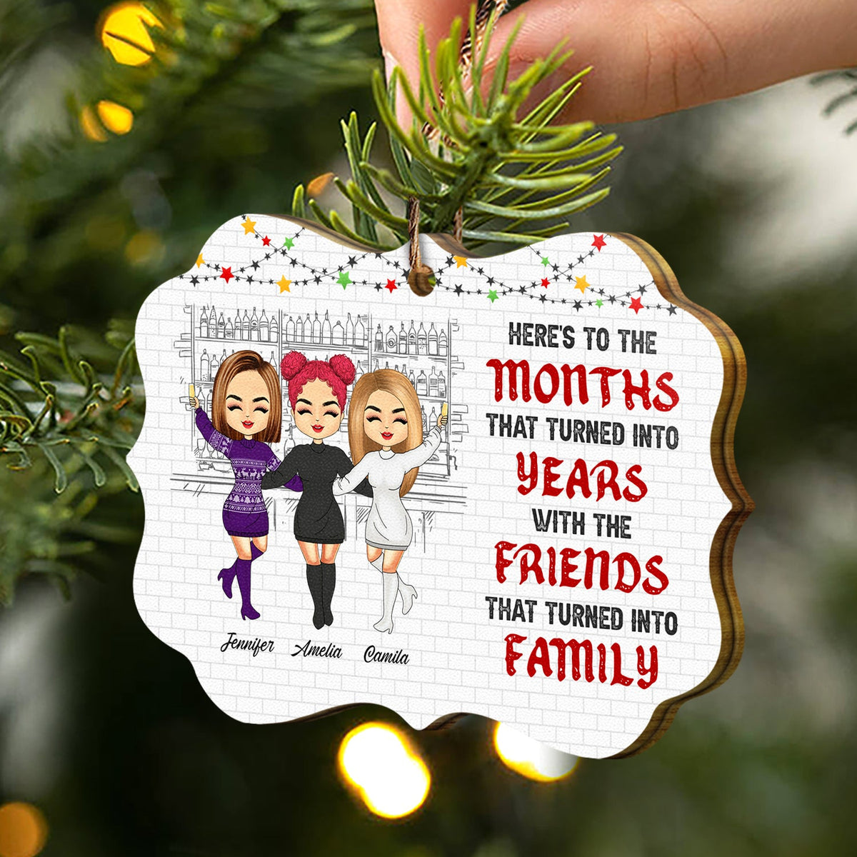 BFF Bonding Over Alcohol - Christmas Gift For Bestie - Personalized Wooden Ornament