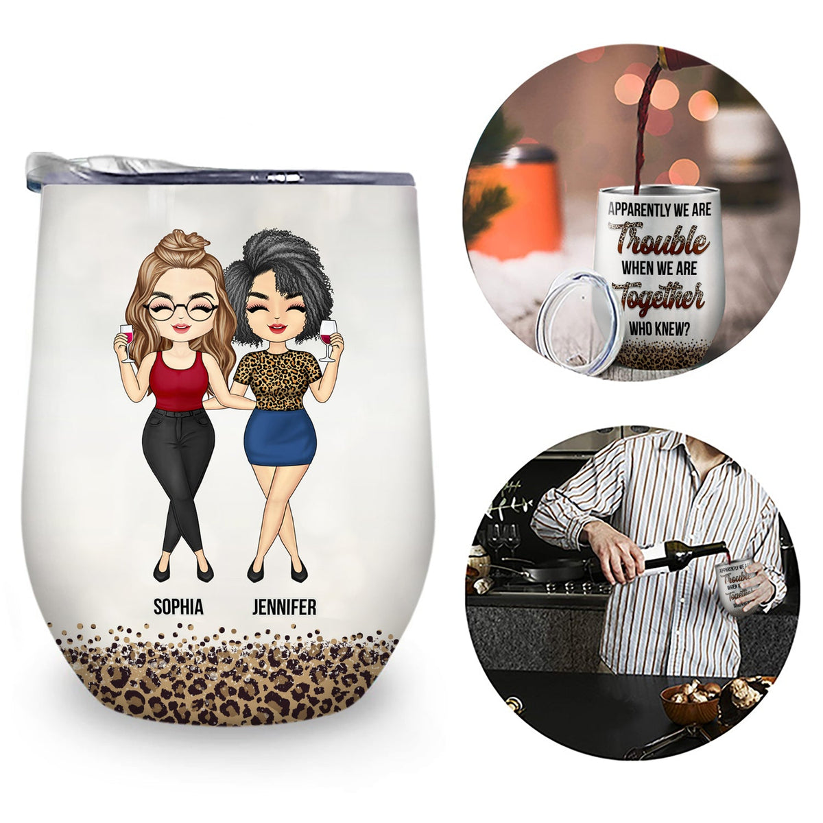 Chibi Besties Keeping Each Other Sane - BFF Bestie Gift - Personalized Custom Wine Tumbler