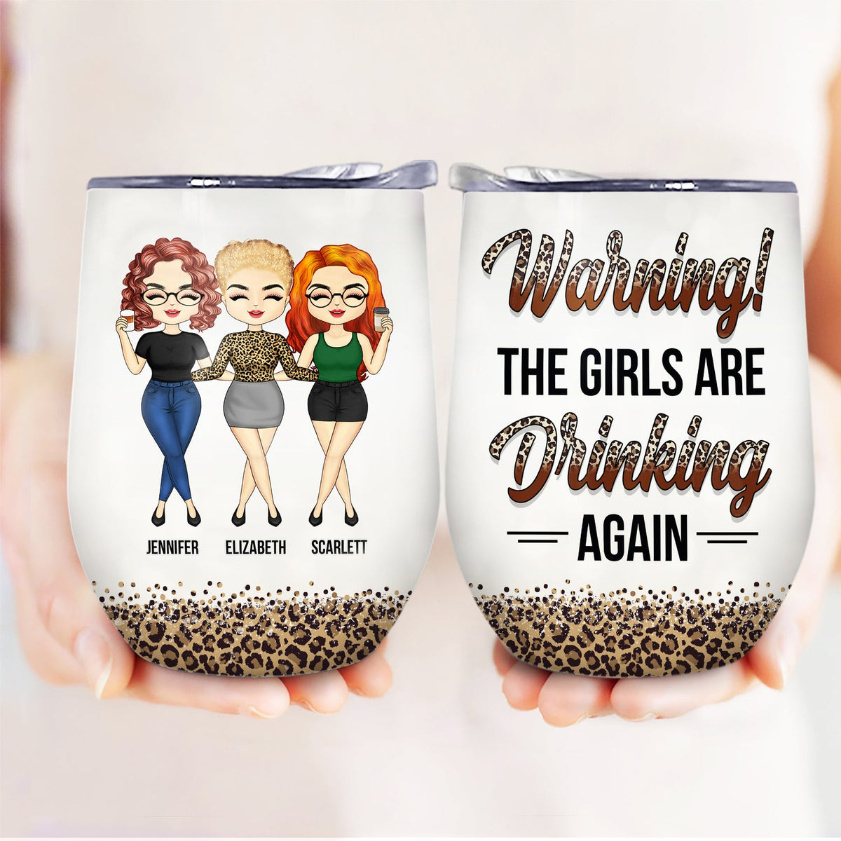 Chibi Besties Keeping Each Other Sane - BFF Bestie Gift - Personalized Custom Wine Tumbler