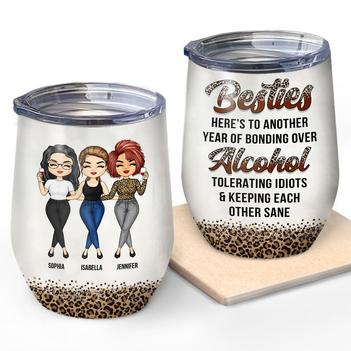 Chibi Besties Keeping Each Other Sane - BFF Bestie Gift - Personalized Custom Wine Tumbler