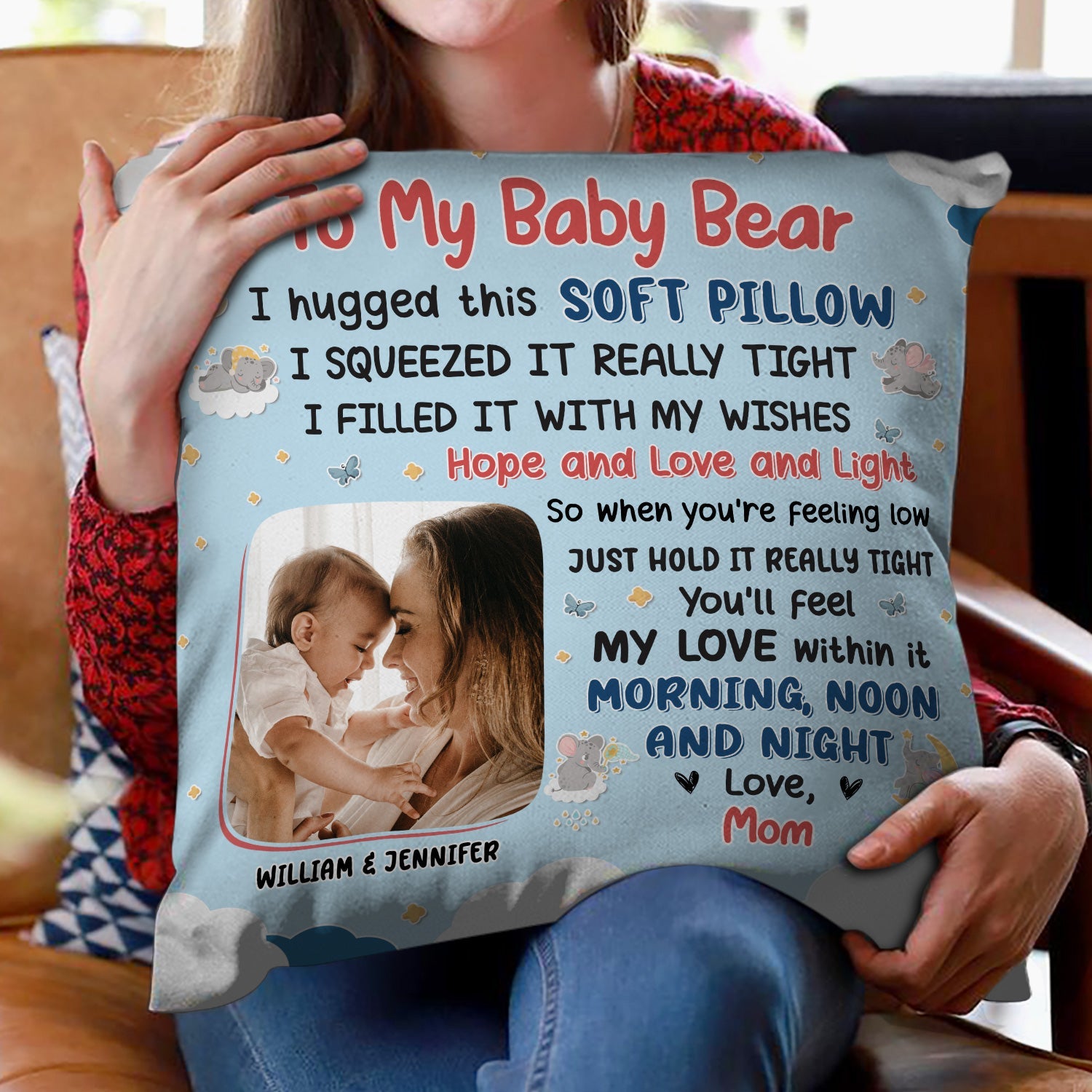 Custom Photo Grandma Mother Hugged This Soft Pillow - Gift For Granddaughter, Grandson, Kids - Personalized Pillow