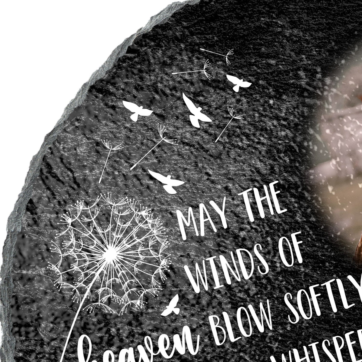 Custom Photo May The Winds Of Heaven Blow Softly - Memorial Gift - Personalized Circle Memorial Garden Stone