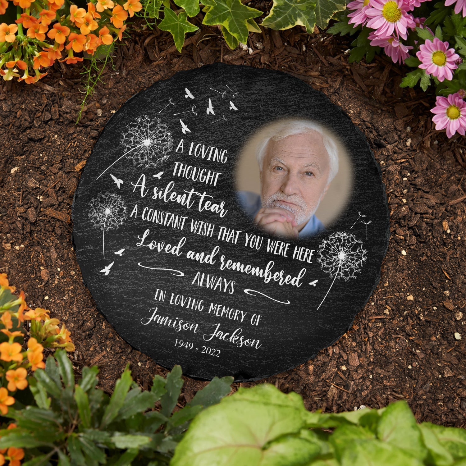 Custom Photo May The Winds Of Heaven Blow Softly - Memorial Gift - Personalized Circle Memorial Garden Stone