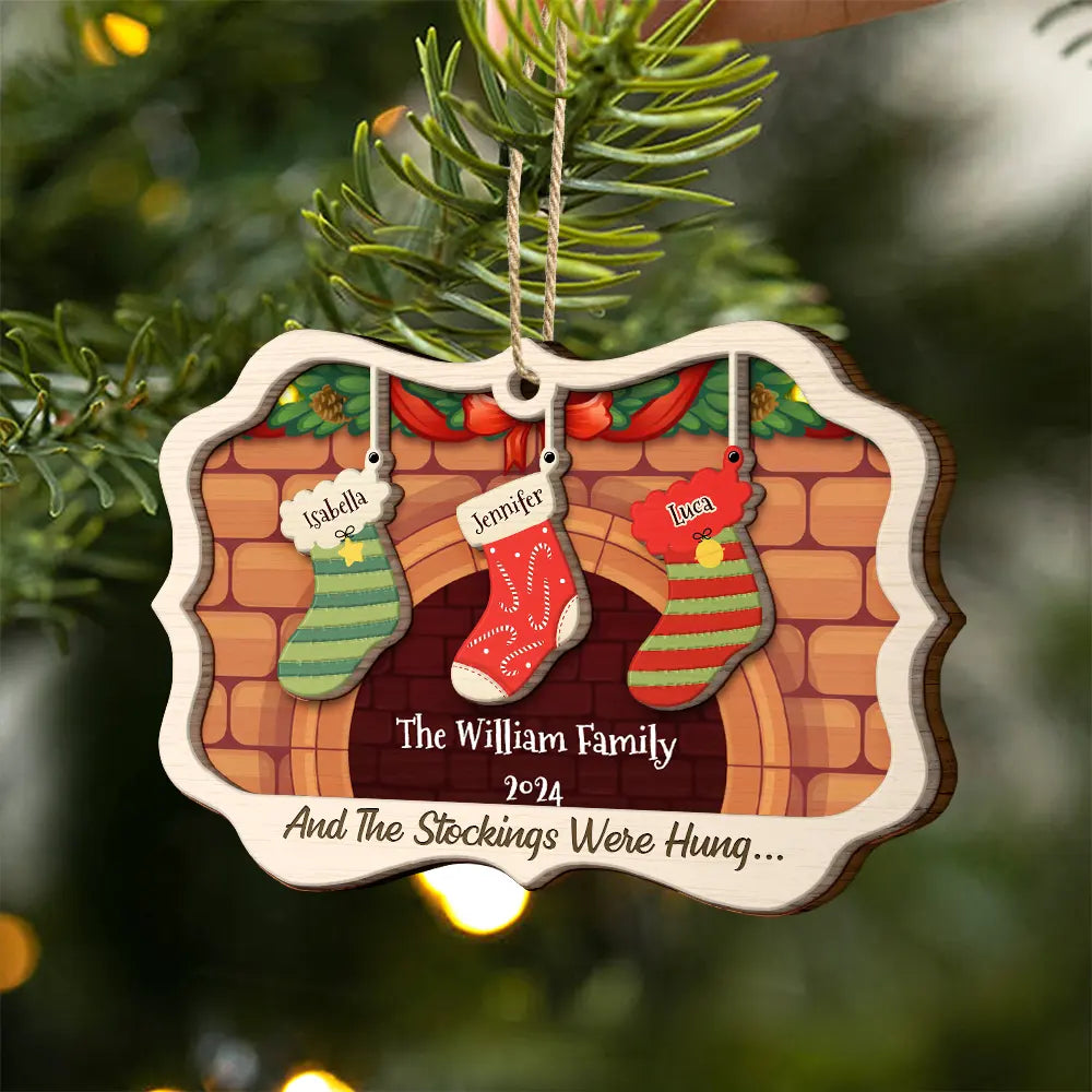 Stockings Hanging The Most Wonderful Time Of Year - Gift For Family - Personalized Custom 2-Layered Wooden Ornament