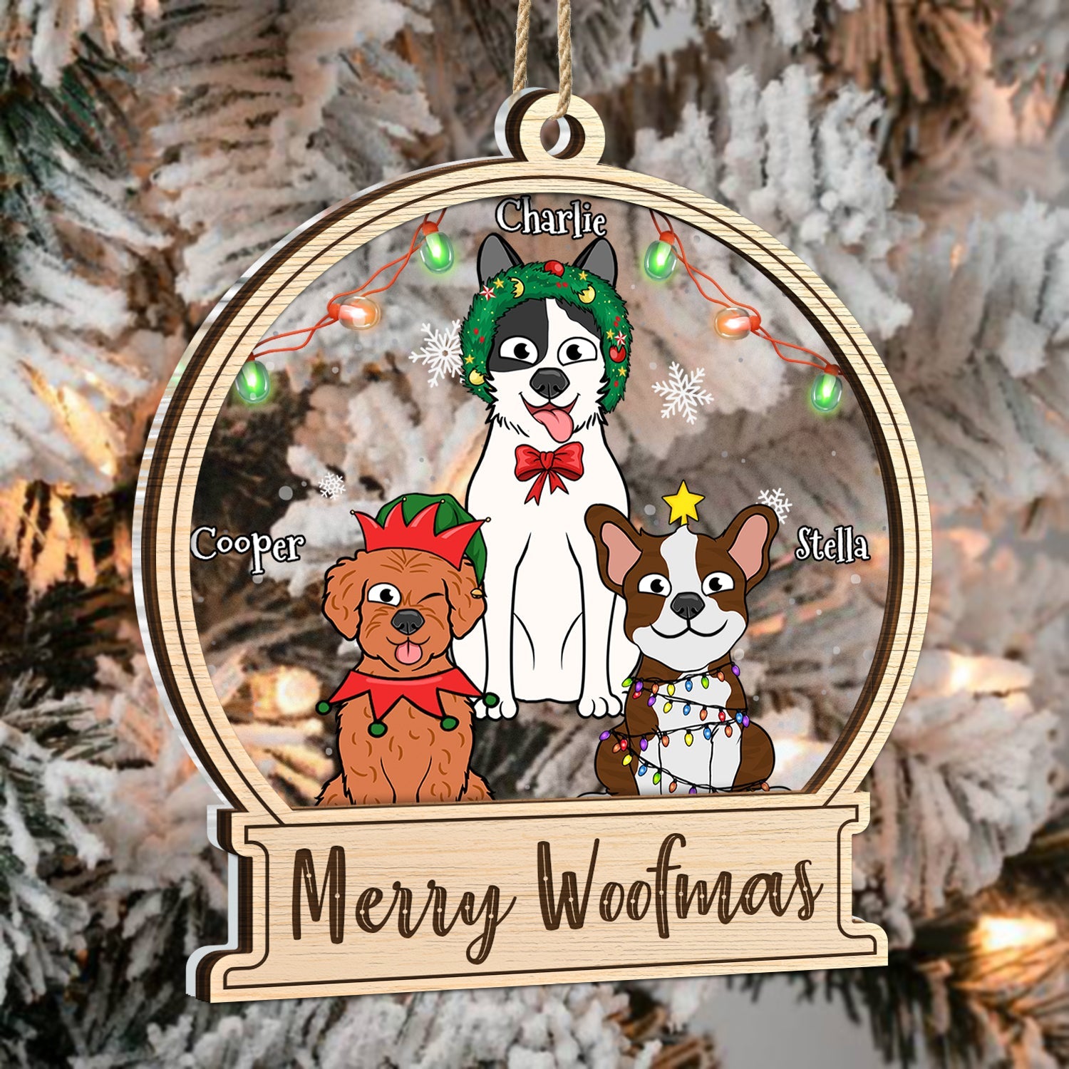 Dog Lovers Merry Woofmas - Christmas Gift For Dog Lovers - Personalized 2-Layered Mix Ornament