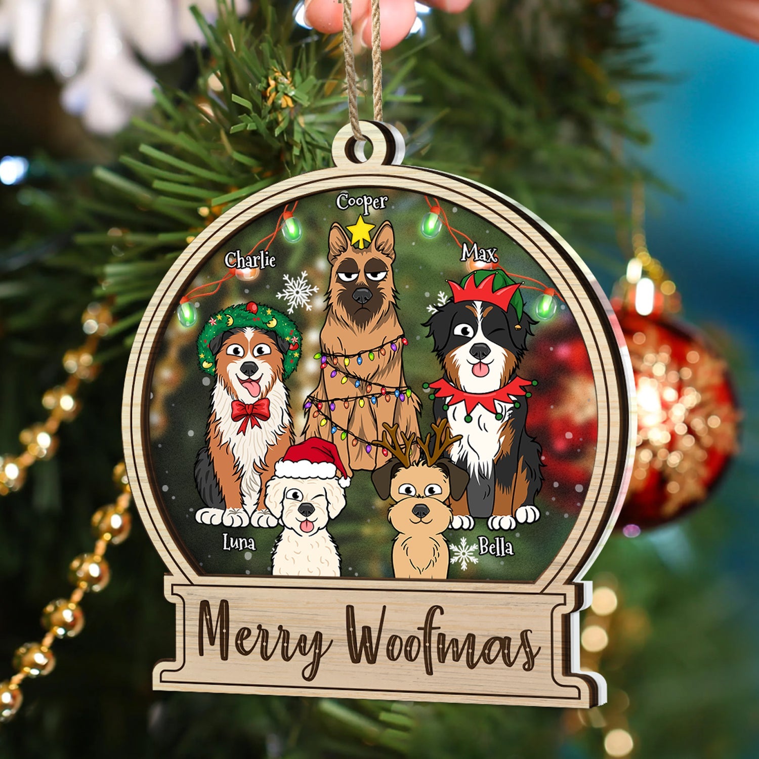 Dog Lovers Merry Woofmas - Christmas Gift For Dog Lovers - Personalized 2-Layered Mix Ornament