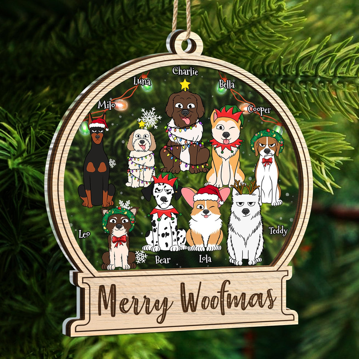 Dog Lovers Merry Woofmas - Christmas Gift For Dog Lovers - Personalized 2-Layered Mix Ornament