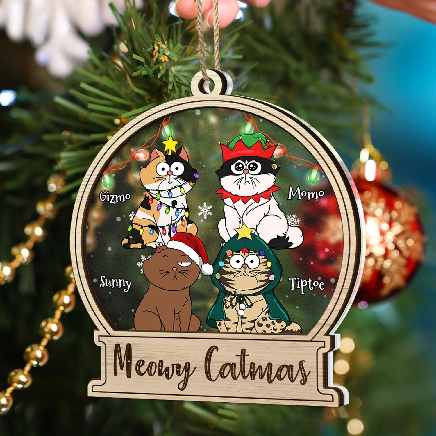 Meowy Catmas - Christmas Gift For Cat Lovers - Personalized 2-Layered Mix Ornament