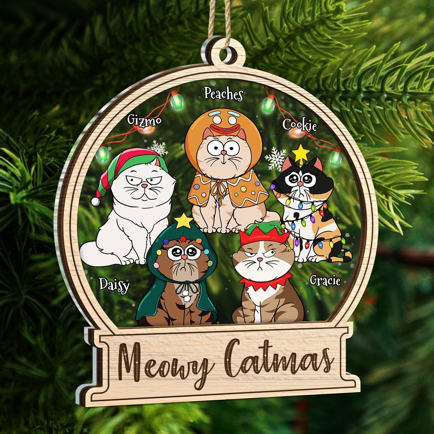 Meowy Catmas - Christmas Gift For Cat Lovers - Personalized 2-Layered Mix Ornament