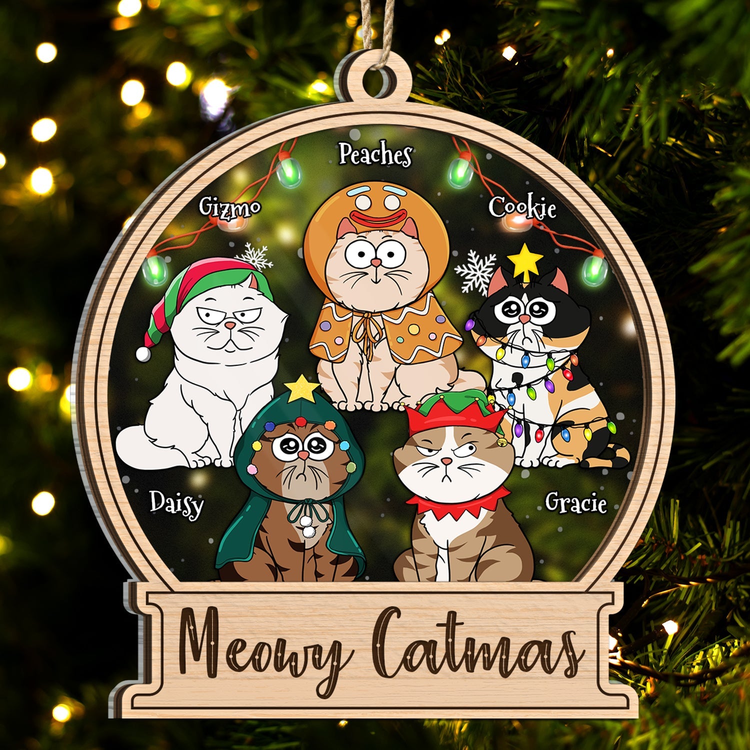 Meowy Catmas - Christmas Gift For Cat Lovers - Personalized 2-Layered Mix Ornament