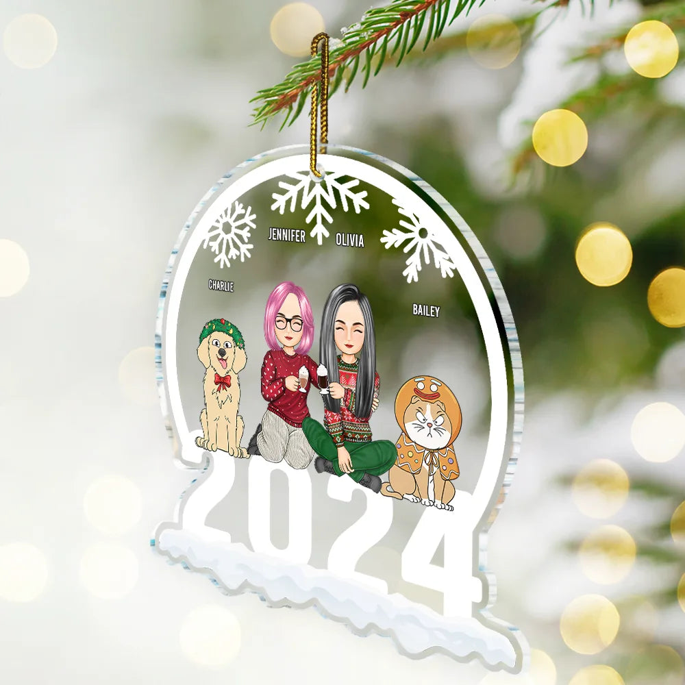 Christmas 2024 Pet Lovers Couple - Personalized Custom Shaped Acrylic Ornament