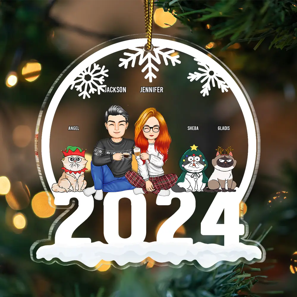 Christmas 2024 Pet Lovers Couple - Personalized Custom Shaped Acrylic Ornament