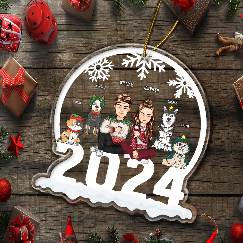 Christmas 2024 Pet Lovers Couple - Personalized Custom Shaped Acrylic Ornament