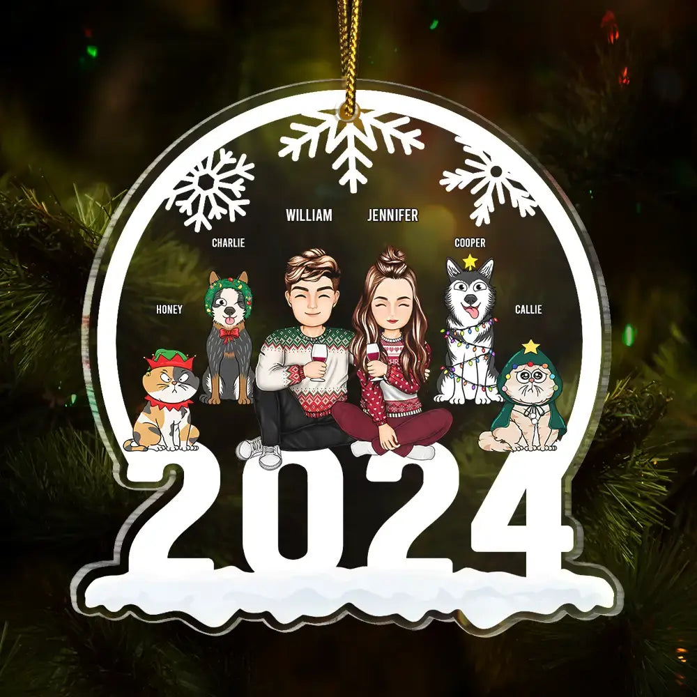 Christmas 2024 Pet Lovers Couple - Personalized Custom Shaped Acrylic Ornament