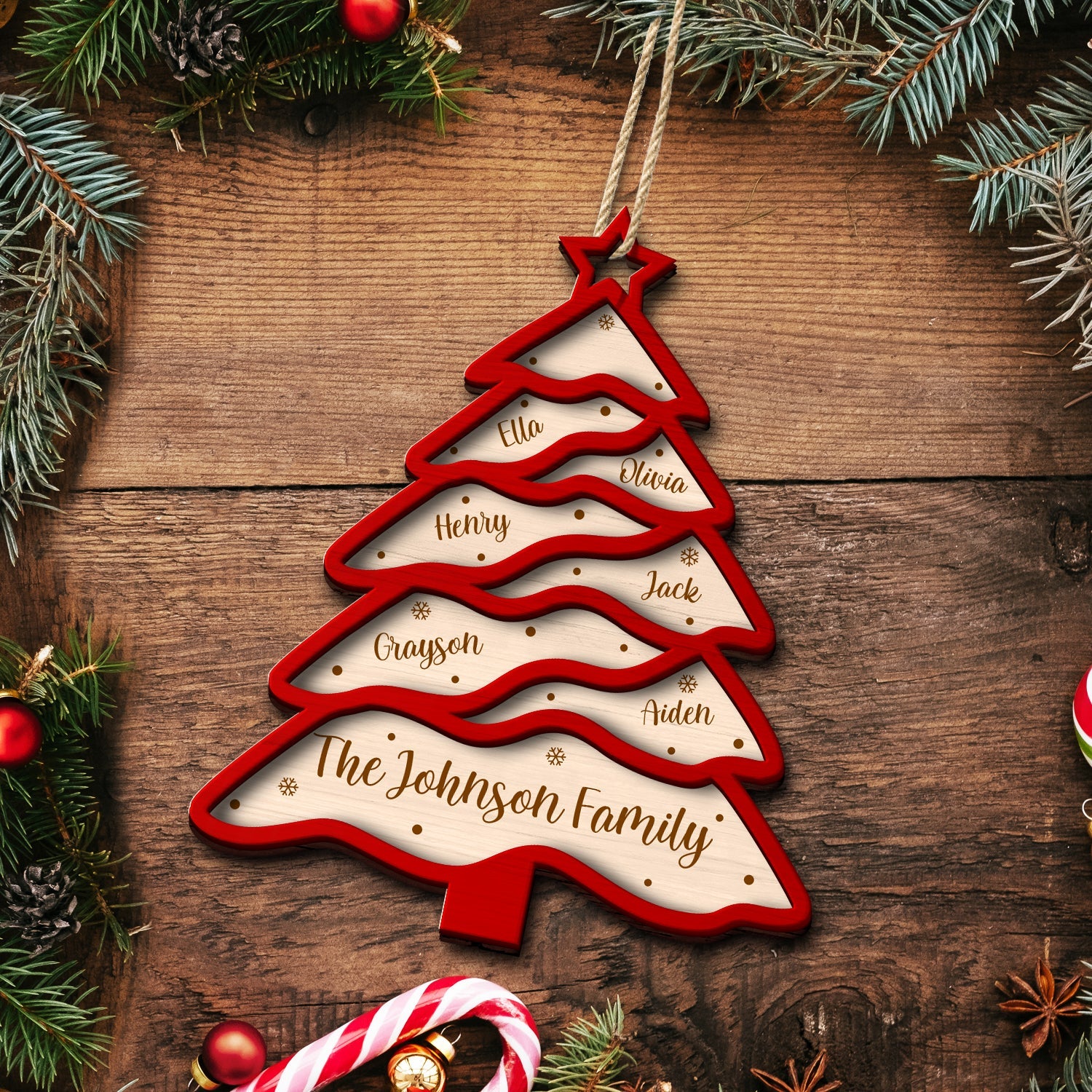 Family Tree - Christmas, Gift For Family - Personalized 2-Layered Wooden Ornament