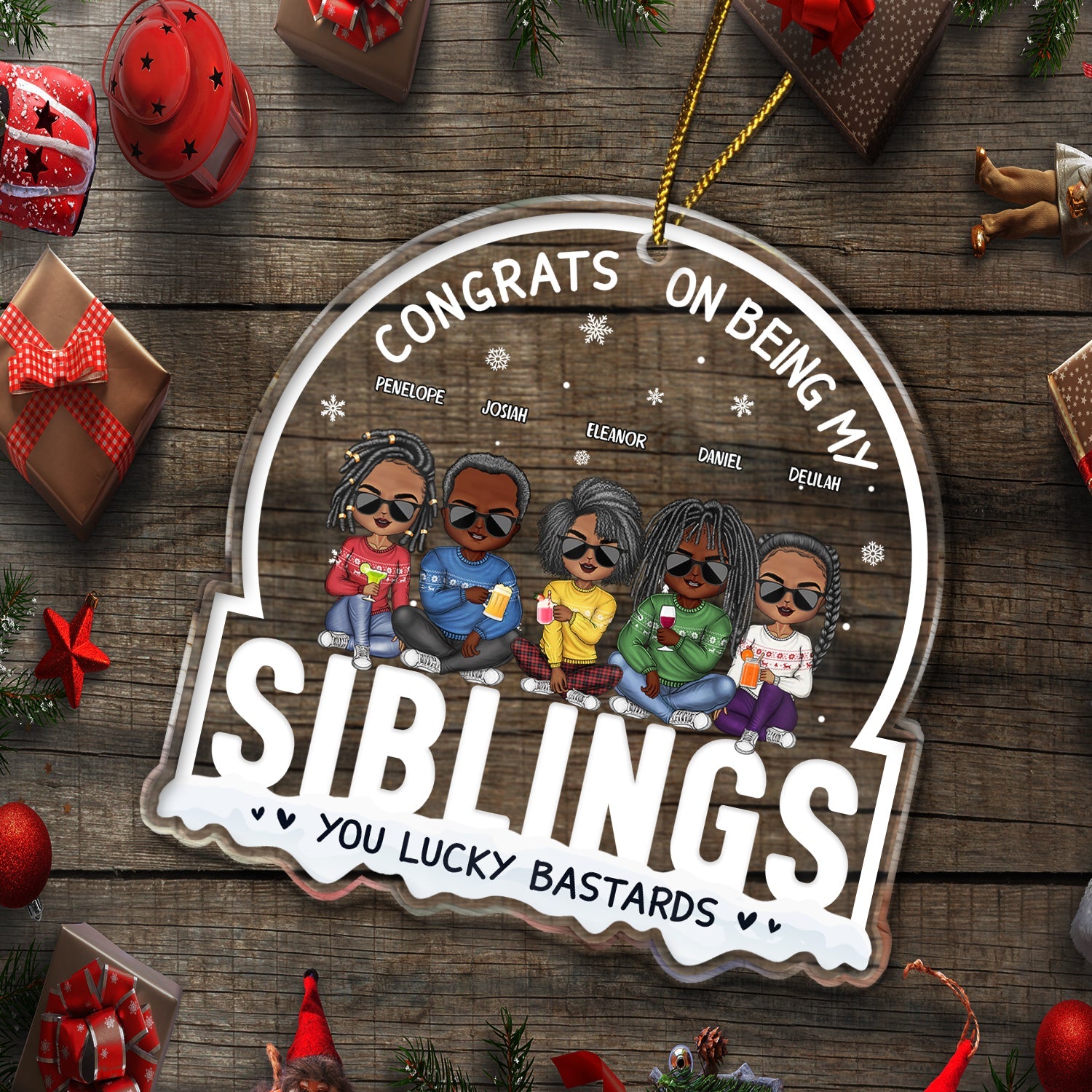 Christmas Chibi Congrats On Being My Sister Brother - Gift For Siblings - Personalized Custom Shaped Acrylic Ornament