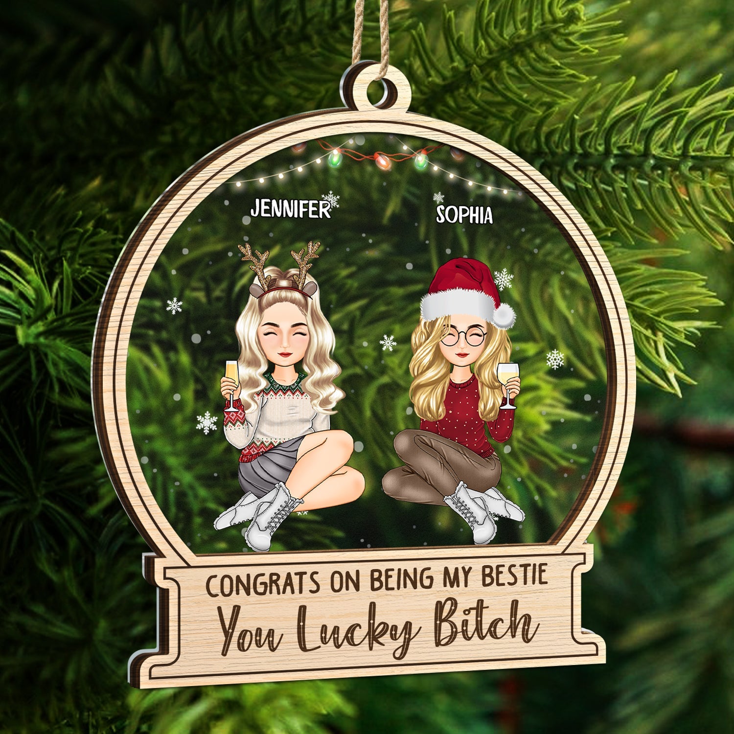 Christmas Congrats On Being My Bestie Sister Coworker - Gift For Bestie, Siblings - Personalized 2-Layered Mix Ornament