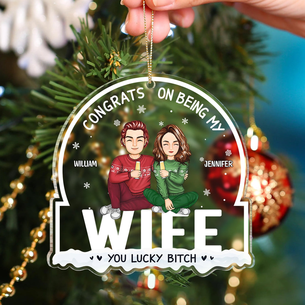 Christmas Couple Congrats On Being My Husband - Gift For Couples - Personalized Custom Shaped Acrylic Ornament