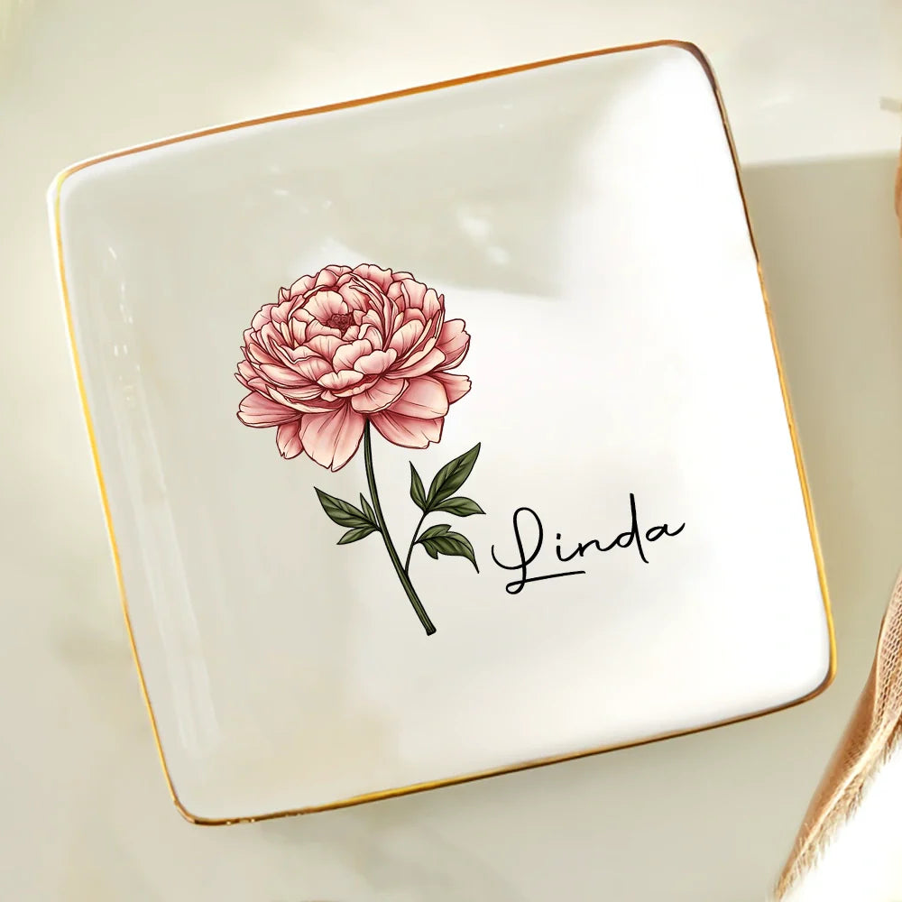 Birth Month Flowers Bloom Where You're Planted - Personalized Ring Dish