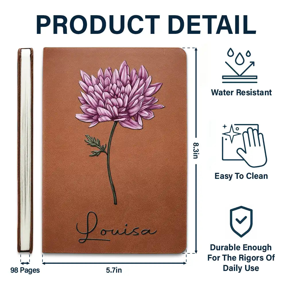 Birth Month Flowers Bloom Where You're Planted - Personalized Leather Journal