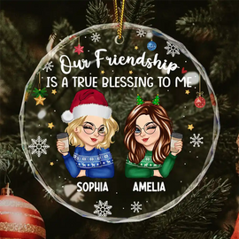 Our Friendship Is A True Blessing Christmas - Personalized Circle Glass Ornament