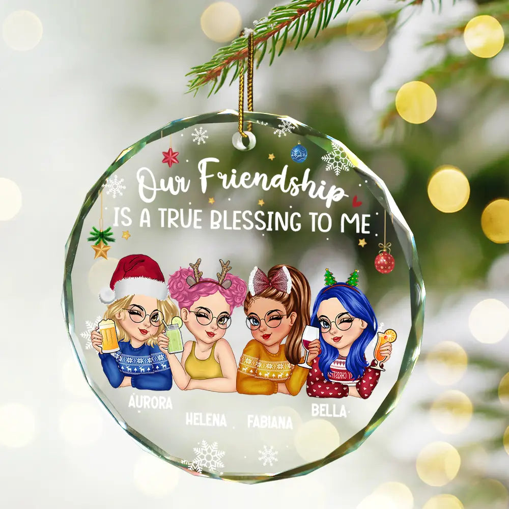 Our Friendship Is A True Blessing Christmas - Personalized Circle Glass Ornament