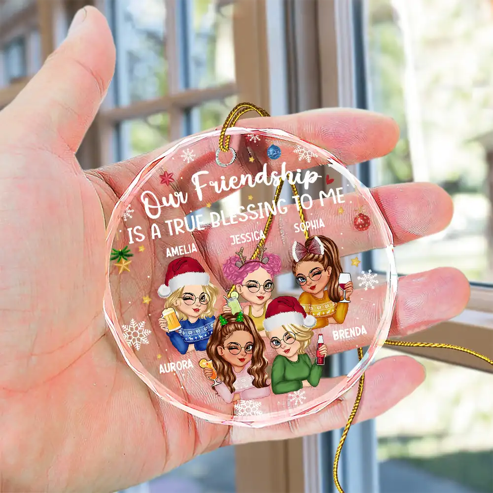 Our Friendship Is A True Blessing Christmas - Personalized Circle Glass Ornament