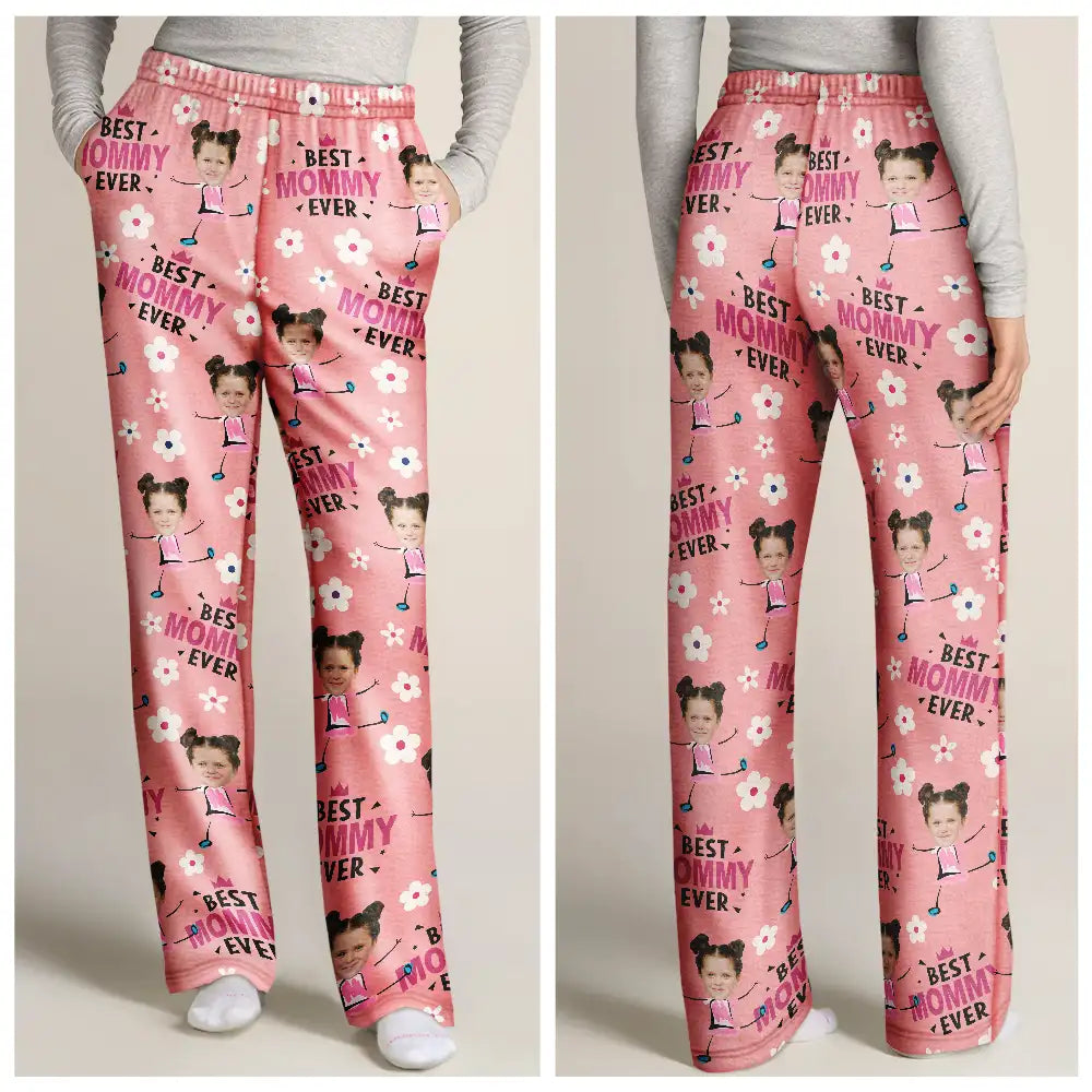 Custom Photo Best Mom Grandma Ever Flower Pattern - Personalized Pajama Pants