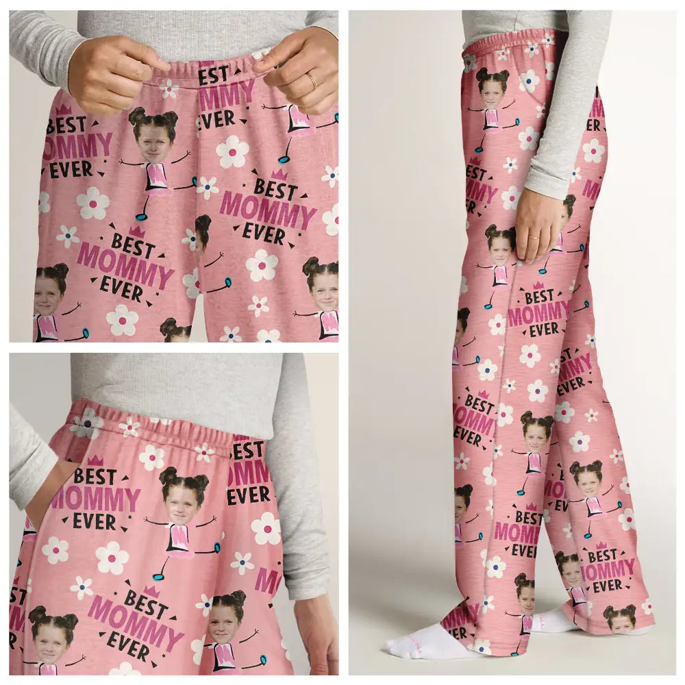 Custom Photo Best Mom Grandma Ever Flower Pattern - Personalized Pajama Pants