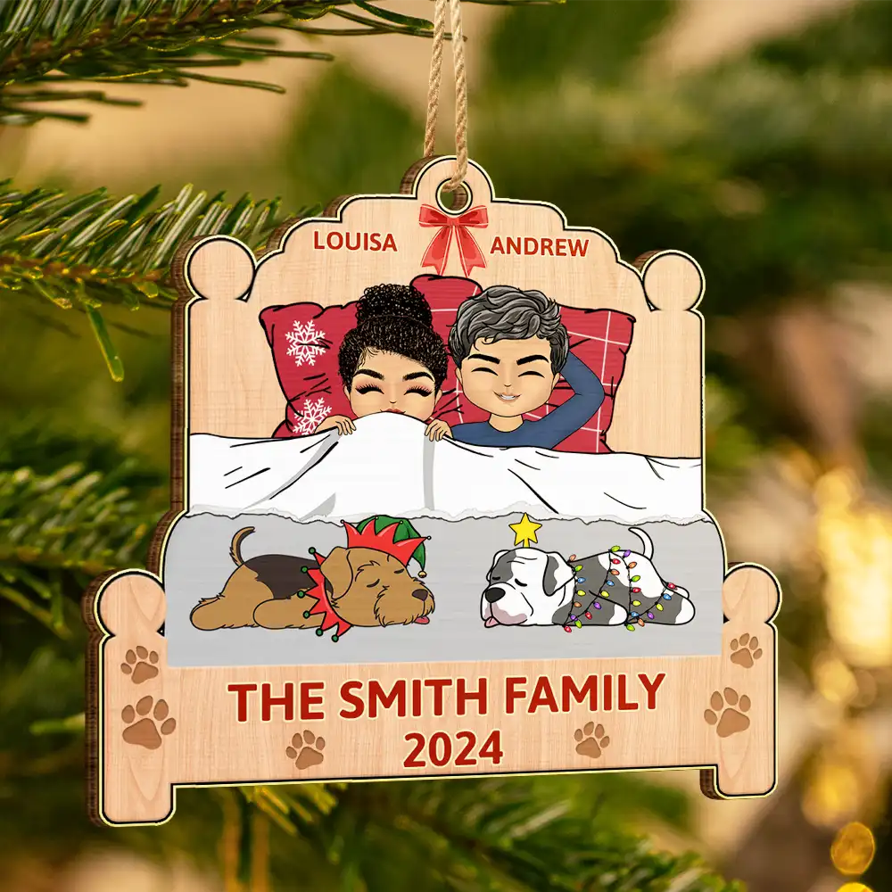 Christmas Family Lying On The Bed - Personalized Custom Shaped Wooden Ornament