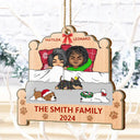 Christmas Family Lying On The Bed - Personalized Custom Shaped Wooden Ornament