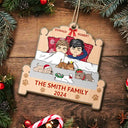 Christmas Family Lying On The Bed - Personalized Custom Shaped Wooden Ornament